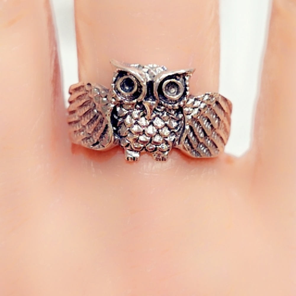 Owl Sterling Silver Gemstone Ring